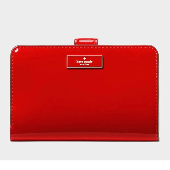 New Kate Spade Bridget Patent Medium Compact Bifold Wallet Bright Red - Picture 2 of 3